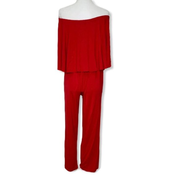 Bebe Embellished Logo Strapless Wide Leg Women's Jumpsuits True Red Size L - Picture 6 of 11